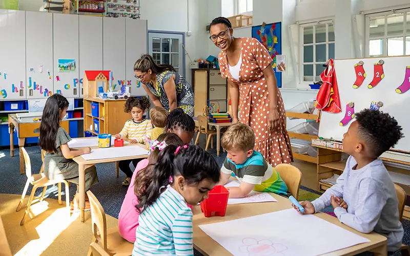 classroom full of young school children
